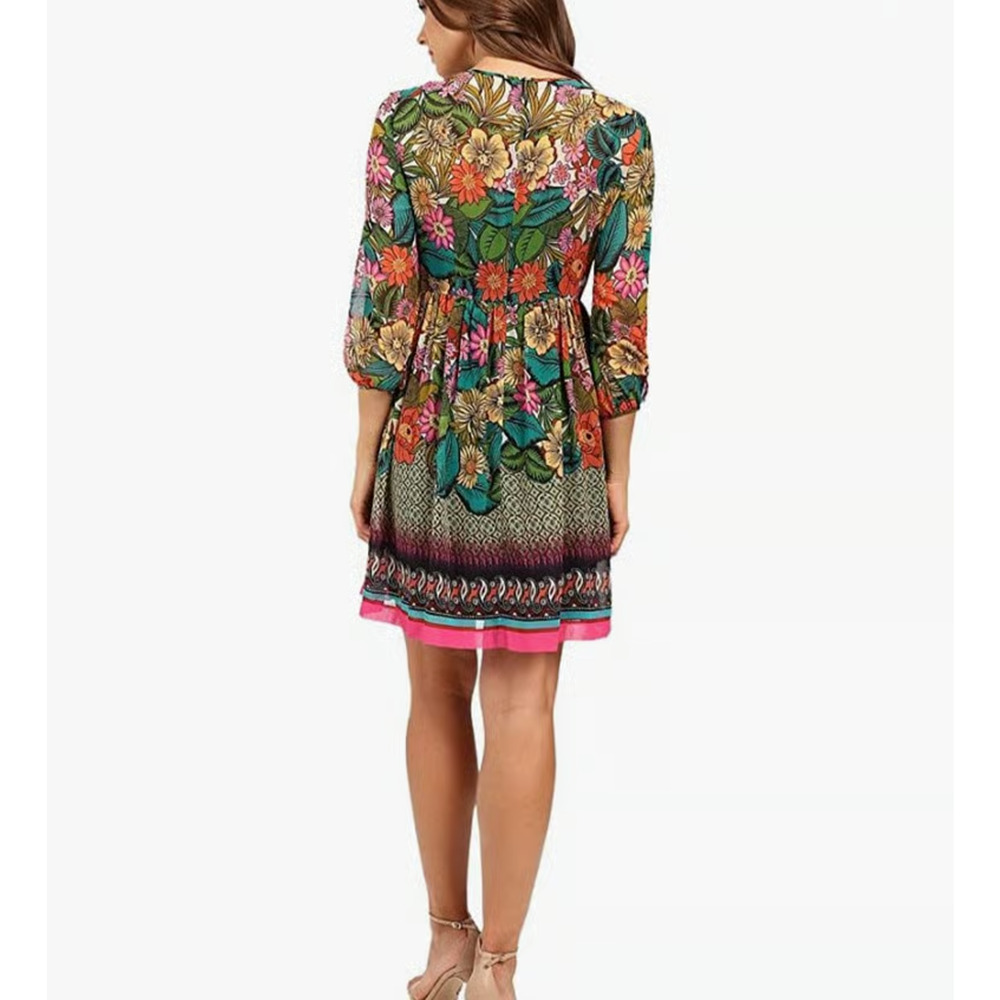 Donna Morgan short chiffon mesh preppy see through dress Multicolor L A005826 - Picture 2 of 7